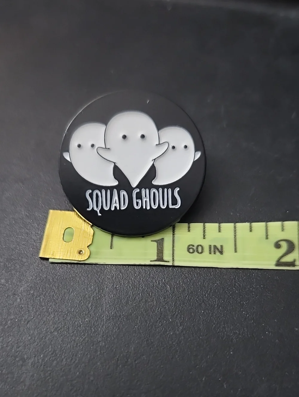 Squad Ghouls Black & White Ghost Pin Button - Cute Halloween Accessory